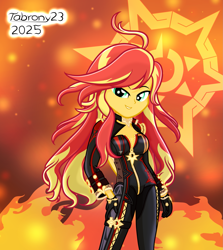 Size: 2087x2341 | Tagged: safe, artist:tabrony23, imported from derpibooru, sunset shimmer, art pack:mypastisnottoday2025, equestria girls, clothes, cosplay, costume, eyebrows, female, genshin impact, looking at you, mavuika (genshin impact), signature, smiling, smiling at you, solo, solo female, stupid sexy sunset shimmer