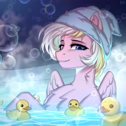 Size: 2048x2048 | Tagged: safe, artist:hakaina, oc, oc only, oc:bay breeze, pony, bathtub, female, mare