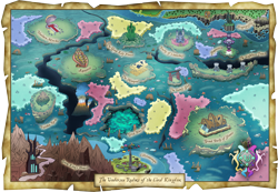 Size: 6454x4464 | Tagged: safe, artist:gray--day, imported from derpibooru, sea pony, aquastria, bubble, castle, coral, dorsal fin, equestria, fin, fish tail, flowing mane, flowing tail, hippogriffia, map, no pony, ocean, reef, seaquestria, seaweed, swimming, tail, underwater, volcano, water