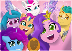 Size: 2283x1614 | Tagged: safe, artist:skybluearts, artist:sorenatheriolu, imported from derpibooru, hitch trailblazer, izzy moonbow, pipp petals, sunny starscout, zipp storm, earth pony, pegasus, pony, unicorn, applejack (g5), female, fluttershy (g5), g5, grin, group, horn, male, mane five, mane six (g5), mane stripe sunny, mare, misty brightdawn, open mouth, open smile, pinkie pie (g5), rainbow dash (g5), rarity (g5), rebirth misty, sextet, smiling, stallion, twilight sparkle (g5)