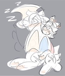 Size: 784x919 | Tagged: safe, artist:pakmur, oc, oc only, oc:silly doodle, oc:sleepy pencil, bat pony, earth pony, pony, doodle, gray background, hugs needed, simple background, sitting, sleeping