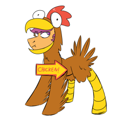 Size: 1080x1080 | Tagged: safe, artist:fuckomcfuck, imported from derpibooru, scootaloo, pegasus, pony, animal costume, chicken suit, clothes, costume, meme, scootachicken, scootaloo is not amused, sign, simple background, solo, transparent background, unamused