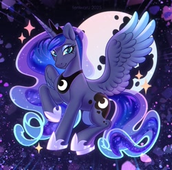 Size: 1964x1938 | Tagged: safe, artist:fenwaru, imported from derpibooru, princess luna, alicorn, pony, abstract background, moon, solo