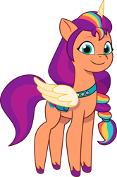 Size: 3388x5109 | Tagged: safe, imported from derpibooru, sunny starscout, alicorn, earth pony, pony, .svg available, applejack's cutie mark, artificial horn, artificial wings, attack of the bunnisus, augmented, augmented horn, augmented wings, bag, concept art, female, folded wings, g5, horn, looking at you, magic, magic horn, magic wings, mane stripe sunny, mare, messenger bag, my little pony: tell your tale, official, pins, race swap, rainbow dash's cutie mark, simple background, slender, smiling, solo, stock vector, sunny's bag, sunnycorn, svg, thin, transparent background, twilight sparkle's cutie mark, vector, wings