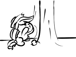 Size: 800x600 | Tagged: safe, imported from derpibooru, applejack, pony, apple, applejack's hat, cowboy hat, female, food, full body, grayscale, hat, head shot, mare, monochrome, sketch, tail