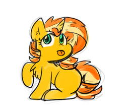 Size: 898x792 | Tagged: safe, artist:zutcha, imported from derpibooru, sunset shimmer, pony, unicorn, chest fluff, cute, female, horn, looking up, mare, missing cutie mark, shimmerbetes, simple background, sitting, sketch, solo, tongue out, turned head, white background