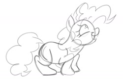 Size: 1517x1000 | Tagged: safe, artist:partyponypower, imported from derpibooru, pinkie pie, earth pony, pony, black and white, female, grayscale, mare, monochrome, simple background, sketch, solo, white background