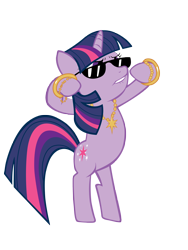 Size: 2400x3200 | Tagged: safe, artist:lcpsycho, imported from derpibooru, twilight sparkle, pony, unicorn, bipedal, bling, bracelet, female, gangsta, horn, jewelry, lip bite, mare, necklace, simple background, solo, sunglasses, transparent background, unicorn twilight