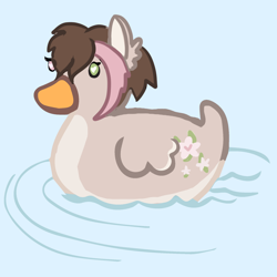 Size: 1000x1000 | Tagged: safe, artist:anykoe, imported from derpibooru, oc, oc:dreamy blossom, bird, duck, pony, behaving like a duck, commission, cute, description is relevant, female, heart, heart eyes, quackerdorable, simple background, solo, water, wingding eyes, ych result, your character here