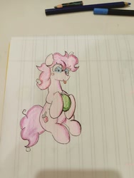Size: 1200x1600 | Tagged: safe, artist:açaí, imported from derpibooru, pinkie pie, oc, earth pony, pony, color, colored, lined paper, male, paper, solo, traditional art