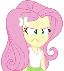 Size: 3600x4000 | Tagged: safe, artist:octosquish7260, imported from derpibooru, fluttershy, human, equestria girls, sweet and smoky, angry, clothes, equestria girls interpretation, female, hairclip, my little pony, scene interpretation, simple background, skirt, solo, tanktop, teenager, transparent background