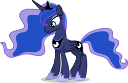 Size: 5715x3722 | Tagged: safe, imported from derpibooru, princess luna, alicorn, pony, luna eclipsed, .svg available, bipedal, crown, female, hoof shoes, horn, jewelry, looking down, mare, my little pony, my little pony: trick or treat, official, peytral, playdate digital, princess shoes, regalia, simple background, slender, solo, svg, thin, transparent background, vector, wings