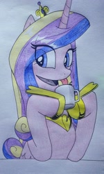 Size: 1226x2048 | Tagged: safe, artist:spartanmora, imported from derpibooru, princess cadance, alicorn, pony, coffee, tongue out, traditional art