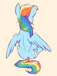 Size: 856x1146 | Tagged: safe, artist:kaf_pone, imported from derpibooru, rainbow dash, pegasus, pony, beige background, female, mare, rear view, simple background, solo, solo female