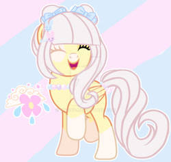 Size: 918x870 | Tagged: safe, artist:strbys, imported from derpibooru, oc, oc only, oc:dew wings, pegasus, pony, 2024, abstract background, bow, cute, cutie mark, deviantart watermark, eyelashes, eyes closed, hair bow, obtrusive watermark, ocbetes, pegasus oc, watermark, wings