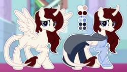 Size: 3485x2000 | Tagged: safe, artist:lovinglypromise, imported from derpibooru, oc, alicorn, pony, cloak, clothes, female, mare, reference sheet, shirt, skirt, solo