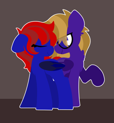 Size: 5500x5920 | Tagged: safe, artist:moonydusk, imported from derpibooru, oc, oc only, oc:shrapnel, oc:wing front, pegasus, pony, blue fur, brown mane, eyes closed, female, male, mare, married couple, nuzzling, pegasus oc, purple fur, red mane, simple background, stallion, wings