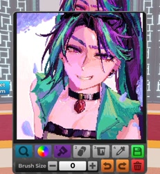 Size: 1145x1239 | Tagged: safe, artist:cadence_sniffa, imported from derpibooru, aria blaze, human, equestria girls, choker, digital art, female, pixel art, roblox, smiling, solo