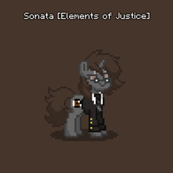 Size: 785x787 | Tagged: safe, imported from derpibooru, oc, oc only, oc:sonata, pony, unicorn, pony town, ace attorney, clothes, elements of justice, glasses, horn, solo, suit, turnabout storm