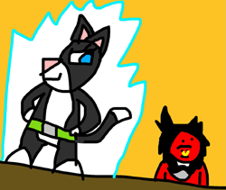 Size: 1147x969 | Tagged: safe, artist:beebowzerjrnew, imported from derpibooru, part of a set, lord tirek, cat, barefoot, belt, feet, glowing, kitty softpaws, magic, magic theft