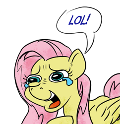 Size: 607x628 | Tagged: safe, artist:pony-berserker, imported from derpibooru, fluttershy, crying, female, lol, solo, solo female, tears of joy, wheeze