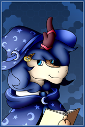 Size: 2401x3601 | Tagged: safe, artist:thebenalpha, imported from derpibooru, oc, oc only, oc:owl burst, kirin, book, cape, clothes, hairclip, hat, kirin oc, necktie, school uniform, uniform