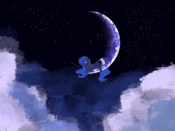 Size: 1600x1200 | Tagged: safe, artist:anonymous, imported from derpibooru, part of a set, princess luna, alicorn, pony, (you), bucket, cloud, colored, crescent moon, drawthread, dreamworks, female, fishing, hoof under chin, lying down, mare, moon, night, outdoors, part of a series, prone, requested art, solo, tangible heavenly object