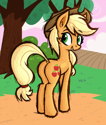 Size: 416x491 | Tagged: safe, artist:daze, imported from derpibooru, applejack, earth pony, pony, female, mare, pixel-crisp art, smiling, solo