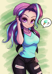Size: 706x1000 | Tagged: safe, artist:the-park, imported from derpibooru, starlight glimmer, human, equestria girls, equestria girls specials, female, food, human coloration, ice cream, manebooru import, my little pony equestria girls: mirror magic, question mark, smiling, solo, speech bubble