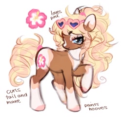 Size: 890x861 | Tagged: safe, artist:brlvet, imported from derpibooru, oc, oc only, earth pony, pony, female, glasses, gyaru, heart shaped glasses, jewelry, looking at you, mare, necklace, pearl necklace, ponytail, smiling, smiling at you, solo, sunglasses, sunglasses on head