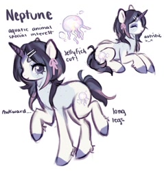 Size: 864x902 | Tagged: safe, artist:brlvet, imported from derpibooru, oc, oc only, oc:neptune, pony, unicorn, autism, female, fetlock tuft, hairclip, horn, lying down, mare, prone, smiling, starry eyes, wingding eyes