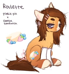 Size: 793x844 | Tagged: safe, artist:brlvet, imported from derpibooru, oc, oc only, oc:roulette, earth pony, pony, clothes, female, hairclip, mare, next generation, offspring, parent:cheese sandwich, parent:pinkie pie, parents:cheesepie, socks, starry eyes, wingding eyes