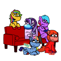 Size: 2000x2000 | Tagged: safe, artist:josephthedumbimpostor, imported from derpibooru, starlight glimmer, oc, oc:diane deluxe, oc:jessie jamboree, oc:maria meltdown, oc:selena smash, pony, among us, glimpostor, mario kart, mario party, ponified, rule 85, simple background, super mario, super smash bros., white background