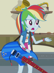 Size: 414x563 | Tagged: safe, imported from derpibooru, screencap, rainbow dash, human, equestria girls, cropped, electric guitar, female, guitar, musical instrument, my little pony equestria girls: rainbow rocks, solo