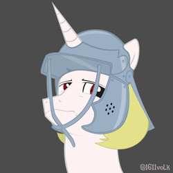 Size: 3500x3500 | Tagged: safe, artist:1611volk, imported from derpibooru, oc, oc only, oc:redwald roundhead, pony, unicorn, 1600s, 17th century, armor, bust, chin up, england, english civil war, helmet, horn, lobster-tailed pot, male, oliver cromwell, royal guard, simple background, solo, stallion, unamused, unicorn oc, vector, zischägge