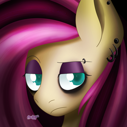 Size: 2000x2000 | Tagged: safe, artist:acidigon, derpibooru exclusive, imported from derpibooru, fluttershy, pegasus, pony, bust, ear piercing, earring, eyeshadow, fluttergoth, jewelry, makeup, piercing, portrait, solo