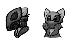 Size: 1383x818 | Tagged: safe, artist:zutcha, imported from derpibooru, oc, oc only, earth pony, pony, black and white, bust, gas mask, grand theft auto, grayscale, male, mask, monochrome, ponified, simple background, solo, stallion, white background