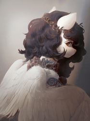 Size: 3000x4015 | Tagged: safe, artist:rvsd, imported from derpibooru, oc, oc only, pegasus, pony, commission, female, flower, gradient background, laurel wreath, looking at you, looking back, looking back at you, mare, partially open wings, solo, wings