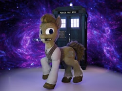 Size: 2048x1536 | Tagged: safe, artist:txttchk, artist:txttchkx, imported from derpibooru, doctor whooves, time turner, earth pony, 3d, blender, clothes, doctor who, shirt, solo, tardis, waistcoat