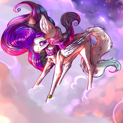 Size: 2356x2356 | Tagged: safe, artist:goodnight, imported from derpibooru, oc, oc only, pegasus, pony, chest fluff, clothes, cloud, drool, female, mare, on a cloud, scarf, solo, tongue out, wristband