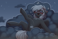 Size: 3000x2000 | Tagged: safe, artist:starlyfly, imported from derpibooru, oc, oc only, pegasus, pony, blushing, chest fluff, cloud, cute, drunk, eye clipping through hair, eyebrows, eyebrows visible through hair, female, mare, night, on a cloud, sitting, solo