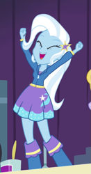 Size: 375x714 | Tagged: safe, imported from derpibooru, screencap, trixie, equestria girls, cheering, eyes closed, female