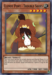 Size: 813x1185 | Tagged: safe, artist:badumsquish, derpibooru exclusive, imported from derpibooru, trouble shoes, clydesdale, earth pony, pony, :o, ass up, card, card game, ccg, debris, destruction, dust, effect monster card, face down ass up, floppy ears, hat, large butt, male, monster card, open mouth, ponified, show accurate, stallion, trading card, unshorn fetlocks, yu-gi-oh!, yugioh card