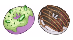 Size: 2048x1119 | Tagged: safe, artist:rivin177, imported from derpibooru, raven, spike, dragon, unicorn, candy, chocolate, commission, commissioner:pony4koma, cute, donut, duo, female, filling, food, food transformation, frosting, funny, gemstones, horn, humor, inanimate tf, inanimate transformation, male, ponut donut, ravenbetes, ravenspike, secretary, shipping, simple background, spikabetes, sprinkles, straight, transformation, white background