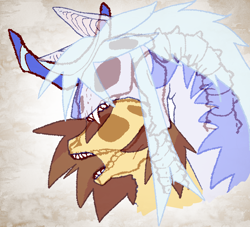 Size: 3848x3488 | Tagged: safe, artist:nmoonly, imported from derpibooru, part of a set, oc, oc only, oc:akakiy, oc:cyllene, kirin, unicorn, biting, horn, kirin oc, unicorn oc, x-ray