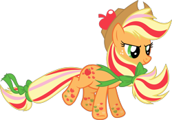 Size: 6909x4849 | Tagged: safe, imported from derpibooru, applejack, earth pony, pony, twilight's kingdom, .svg available, apple, cowboy hat, ethereal mane, ethereal tail, female, floating, flowing mane, flowing tail, food, hat, long mane, long tail, looking at someone, looking down, mare, my little pony, my little pony: twilight's kingdom, official, playdate digital, rainbow power, rainbow power-ified, simple background, solo, svg, tail, transparent background, vector