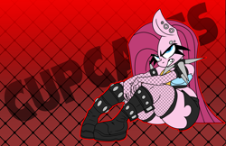 Size: 3183x2059 | Tagged: safe, artist:ladylullabystar, imported from derpibooru, pinkamena diane pie, pinkie pie, anthro, boots, choker, clothes, fishnet clothing, fishnets, shoes, socks, solo, spiked armband, spiked choker, stockings, thigh highs