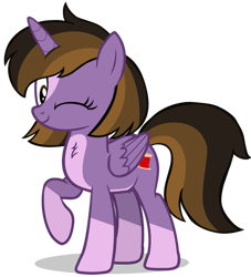 Size: 827x910 | Tagged: safe, artist:zslnews, imported from derpibooru, oc, oc only, oc:princess kincade, alicorn, pony, cute, folded wings, looking at you, one eye closed, solo, vector, wings, wink, winking at you