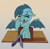 Size: 848x838 | Tagged: safe, artist:maretian, imported from derpibooru, oc, oc:dusky, bat pony, pony, bat pony oc, bat wings, eyes closed, farrier, female, frog (hoof), giggling, hoof nails, hooves, mare, smiling, solo, table, underhoof, wings