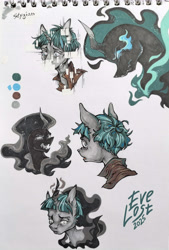 Size: 5309x7861 | Tagged: safe, artist:evelost, imported from derpibooru, stygian, pony, unicorn, angry, emotions, fear, horn, sketchbook, traditional art